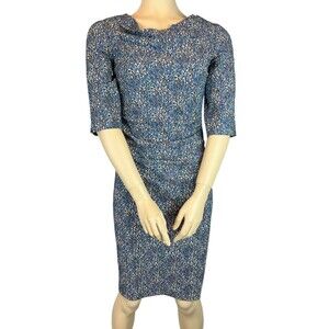 Sara Campbell The Faye Sheath Dress  Women's Size 4  NWOT  Cowl Neck  Blue Print